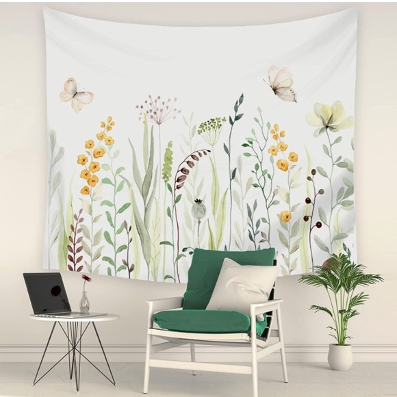 Botanical Flower Garden Plant Butterfly Neutral Modern Room/Dorm Decor Tapestry - Picture 3 of 6